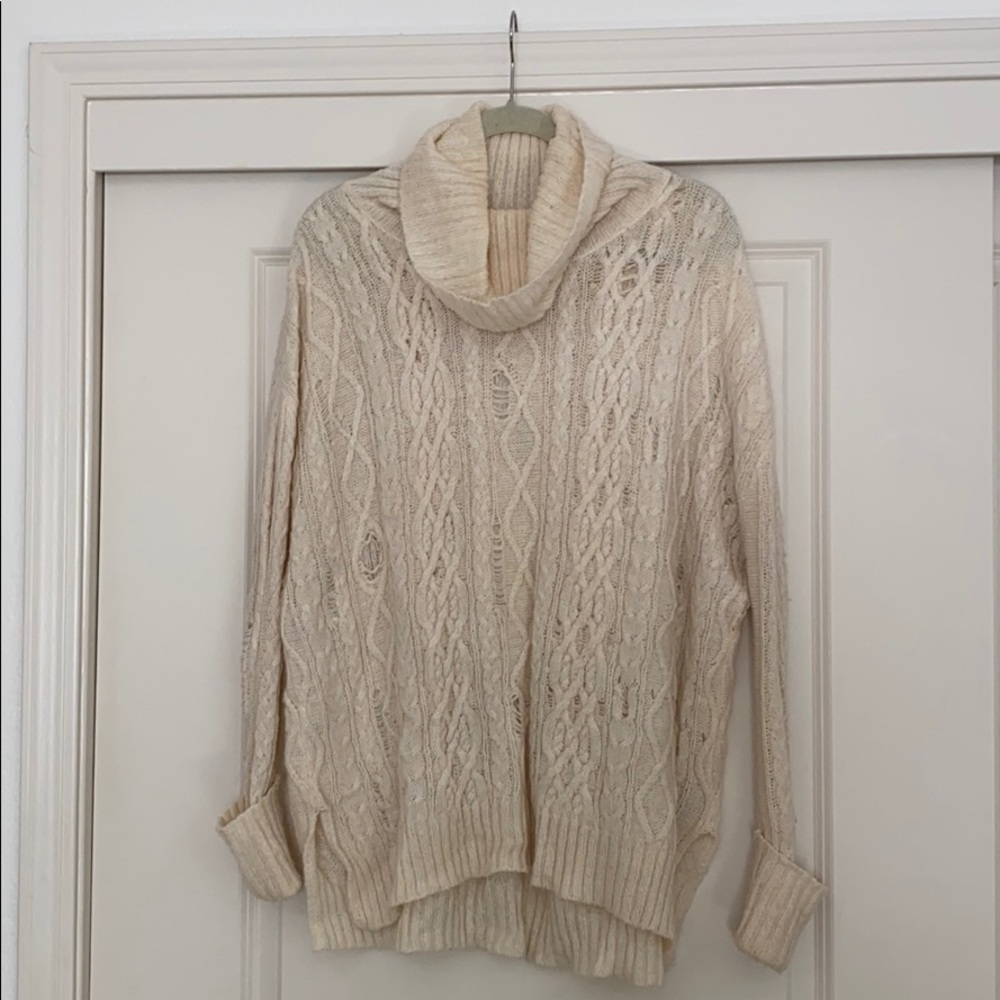 Free people distressed cable knit sweater